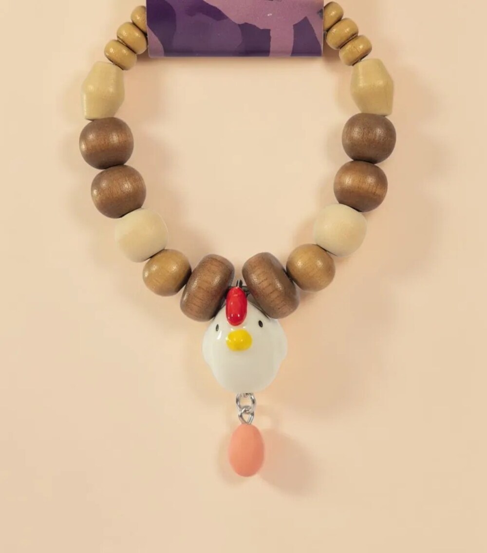 Farmhouse Hen & Egg Wooden Bead Bracelet
